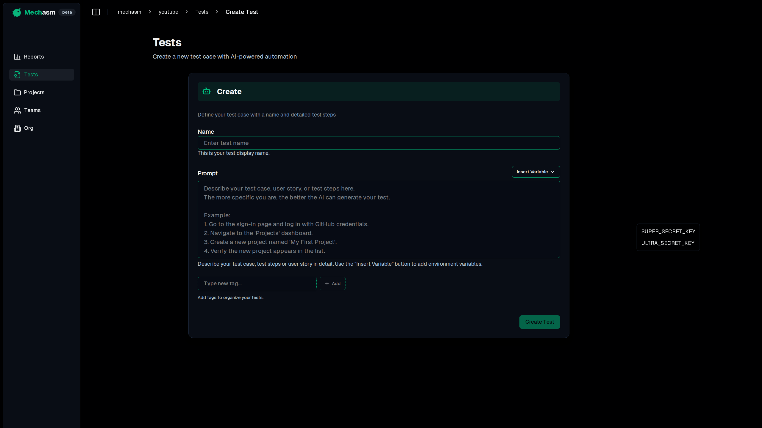 Insert Environment Variable