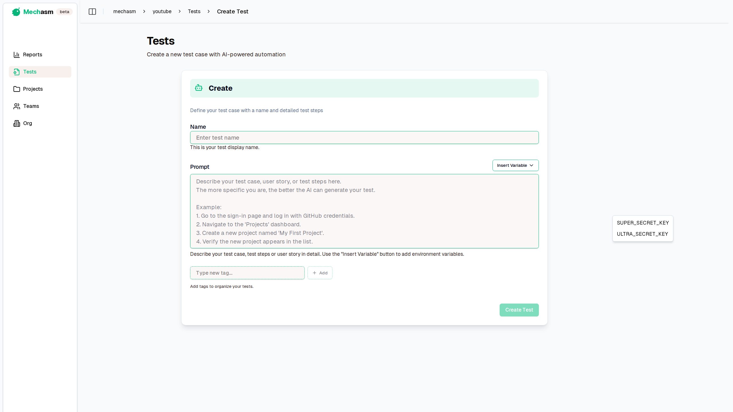 Insert Environment Variable