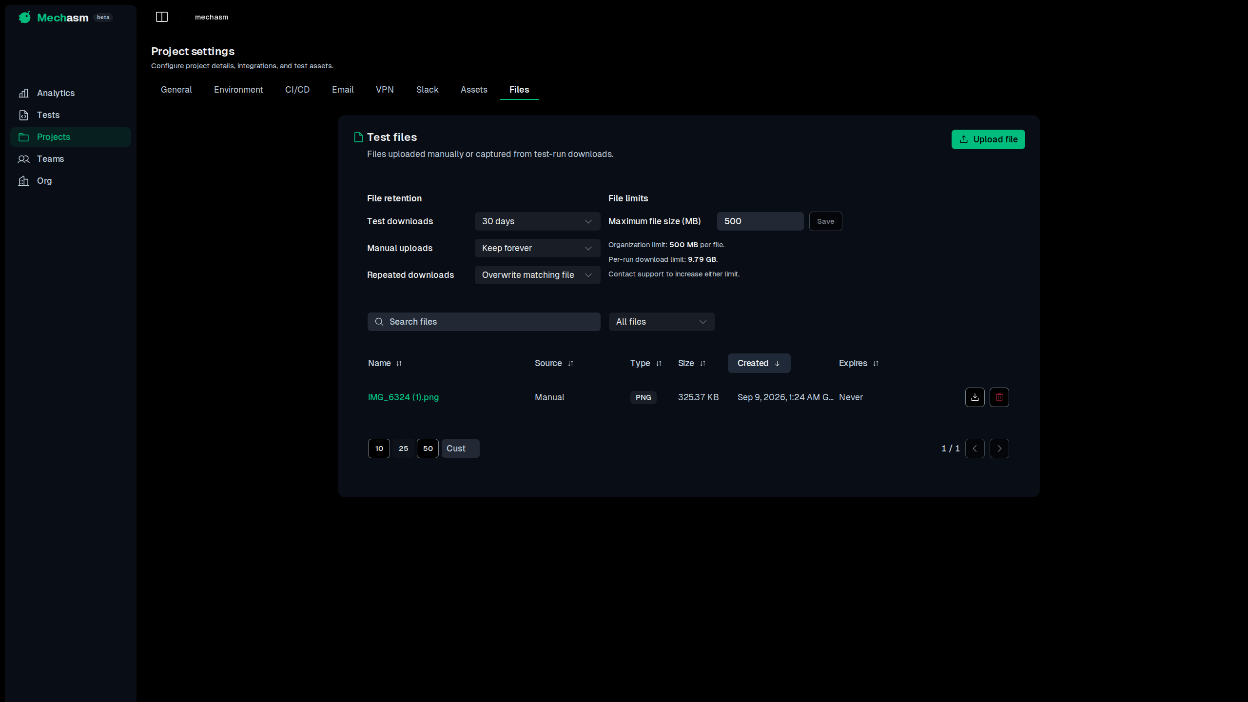 Project Files tab